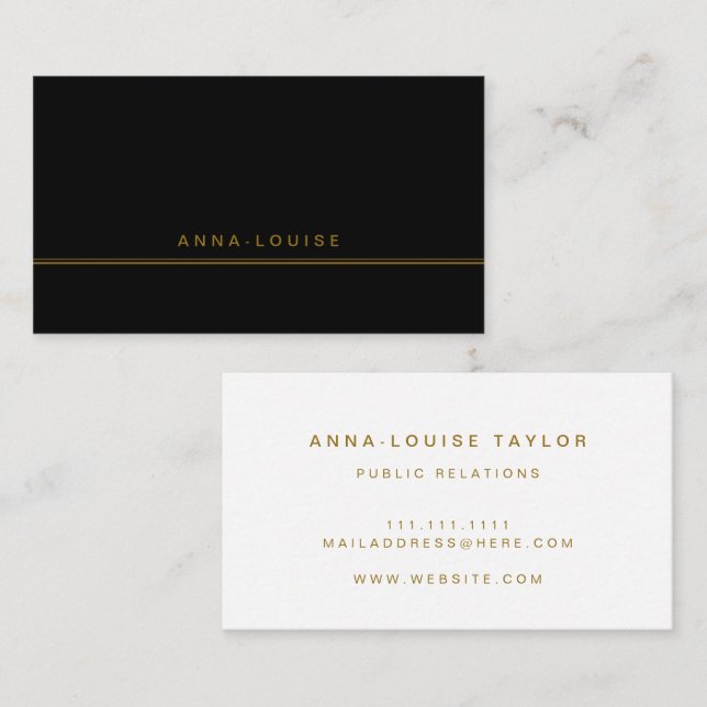 Elegant Minimal Black Gold Line Name  Business Card (Front/Back)