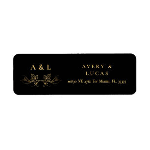Elegant Minimal Black Gold Monogram Wedding Return Address Label