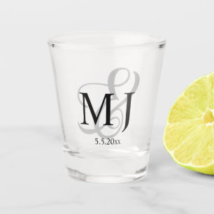 elegant minimal black grey wedding monogram shot glass