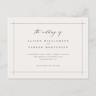 Elegant Minimal Black & Ivory Typography Wedding Invitation Postcard