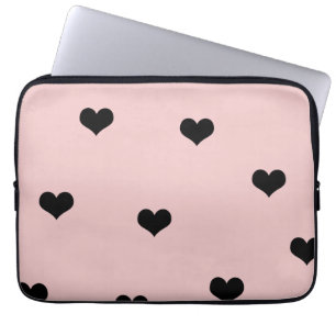 Elegant minimal black pink cute heart pattern laptop sleeve