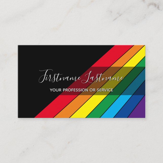 Elegant minimal black rainbow colour stripes busin business card (Front)