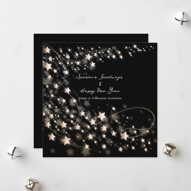 Elegant Minimal Black Stars Seasons & New Years  Holiday Card (Front/Back In Situ)