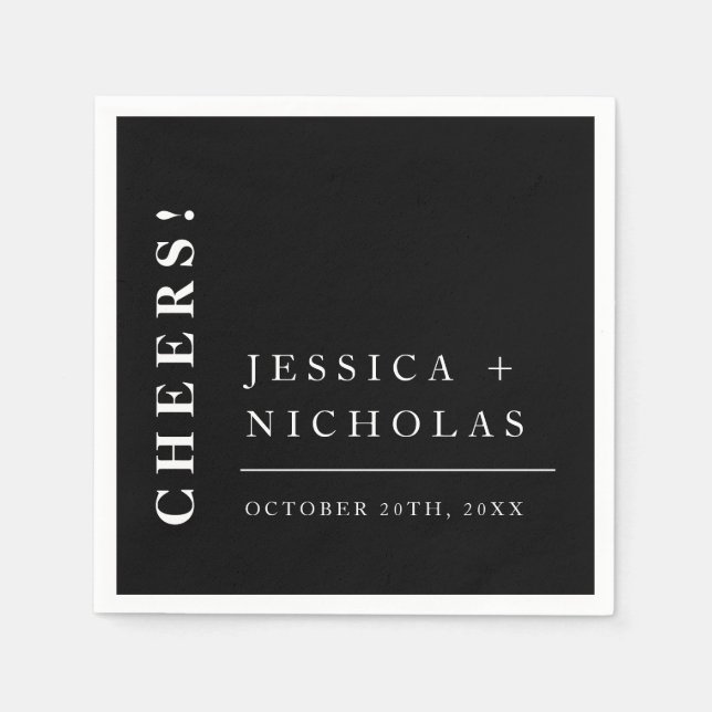 Elegant Minimal Black & White Modern Wedding Napkin (Front)