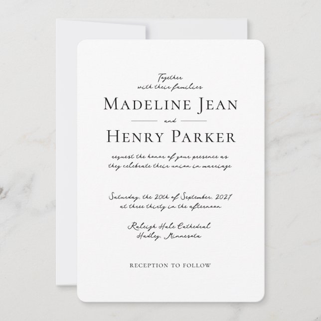 Elegant Minimal Black White Photo Wedding Invitation (Front)