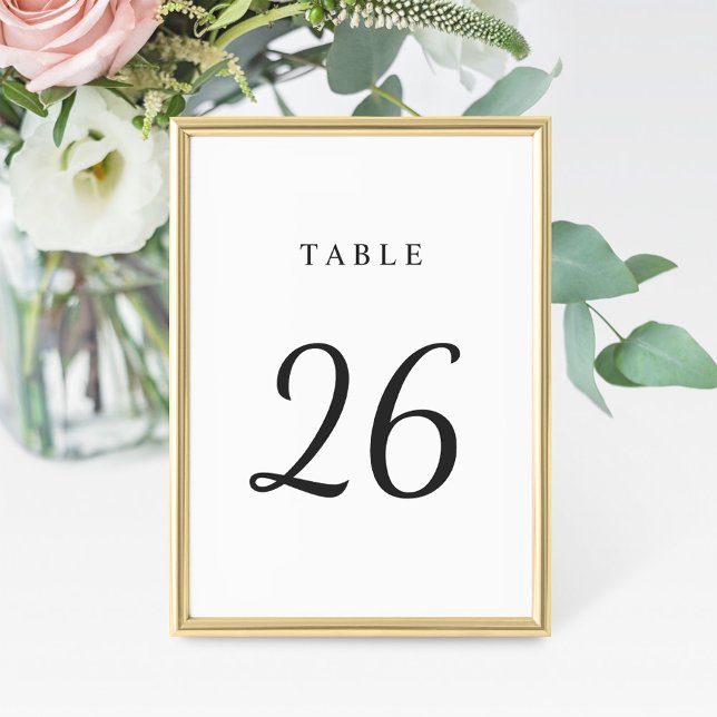 Elegant Minimal Black White Table Number Card (Creator Uploaded)