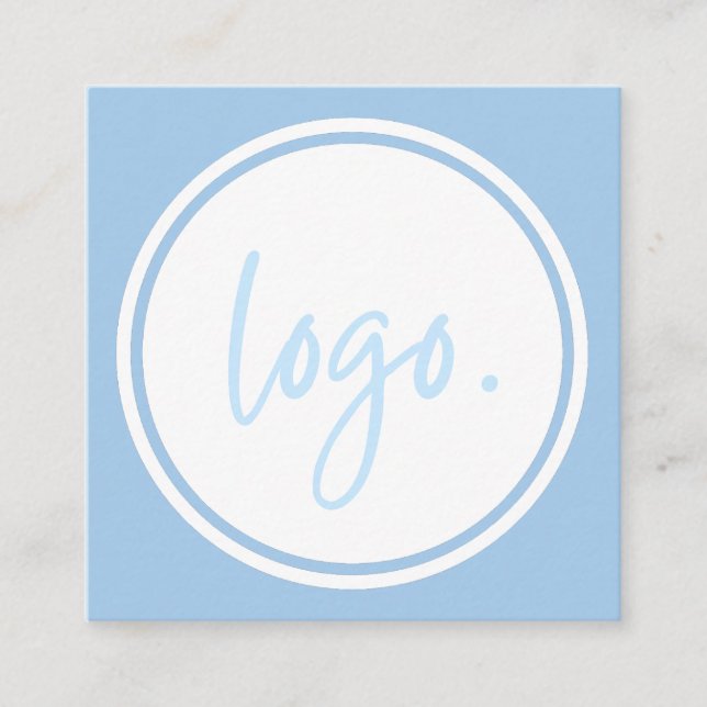 ELEGANT MINIMAL BLUE AND WHITE COMPANY LOGO CUSTOM SQUARE BUSINESS CARD (Front)