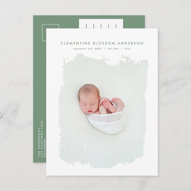 Elegant minimal blue birth announcement photo (Front/Back)