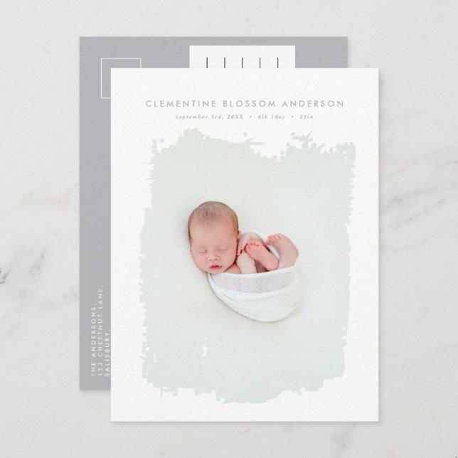 Elegant minimal blue birth announcement photo (Front/Back)