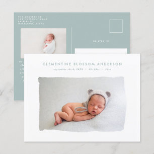 Elegant minimal blue birth announcement photo postcard