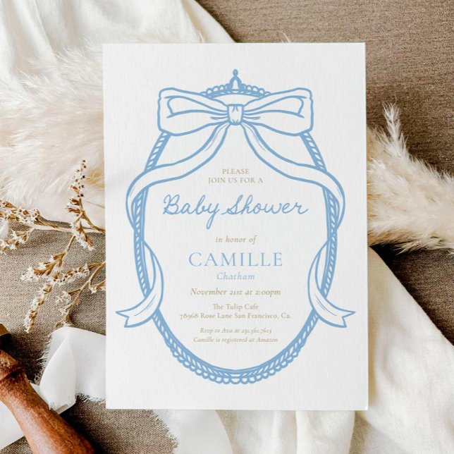 Elegant Minimal Blue Boy Baby Shower Invitation (Elegant Minimal Blue Boy Baby Shower Invite)