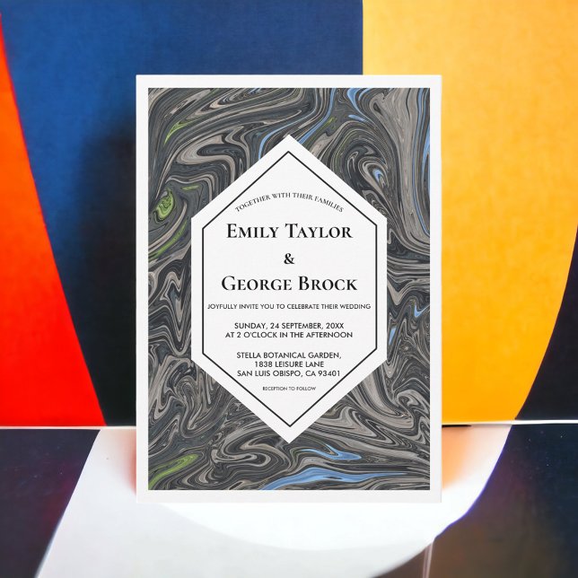 Elegant Minimal Blue Grey Waves Abstract Wedding Invitation (Creator Uploaded)