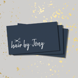 Elegant Minimal Blue White Hair Stylist Business Card