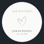 Elegant Minimal Blush Pink Heart Any Age Birthday Classic Round Sticker<br><div class="desc">If you need any further customisation please feel free to message me on yellowfebstudio@gmail.com.</div>