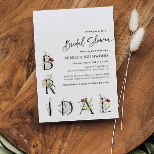 Elegant Minimal Boho Wildflowers Bridal Shower Invitation