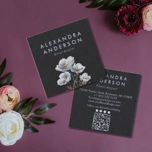Elegant Minimal Boho Wildflowers Watercolor Square Business Card