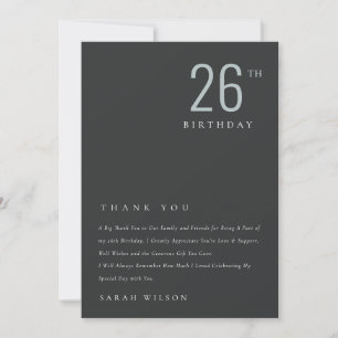 Elegant Minimal Bold Black Blue Any Age Birthday Thank You Card