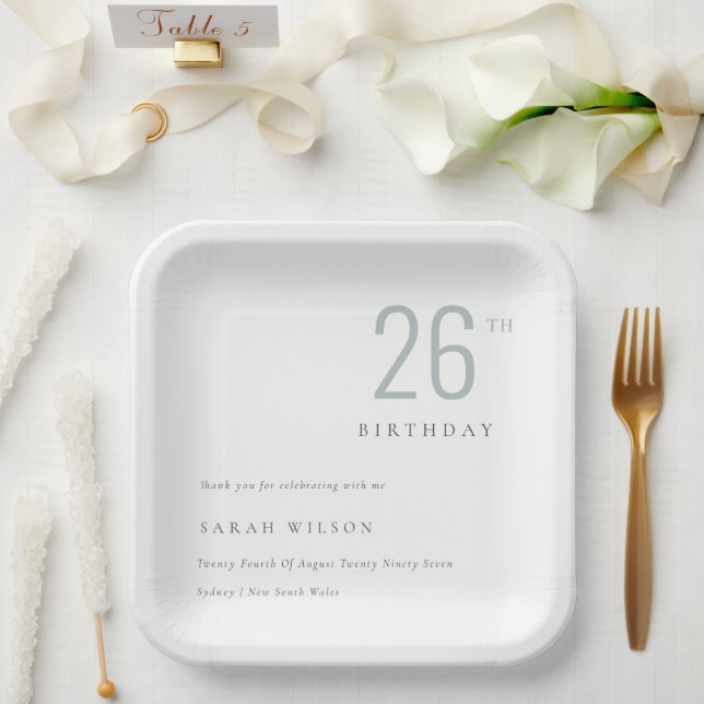 Elegant Minimal Bold  Dusky Blue Any Age Birthday Paper Plate (Wedding)