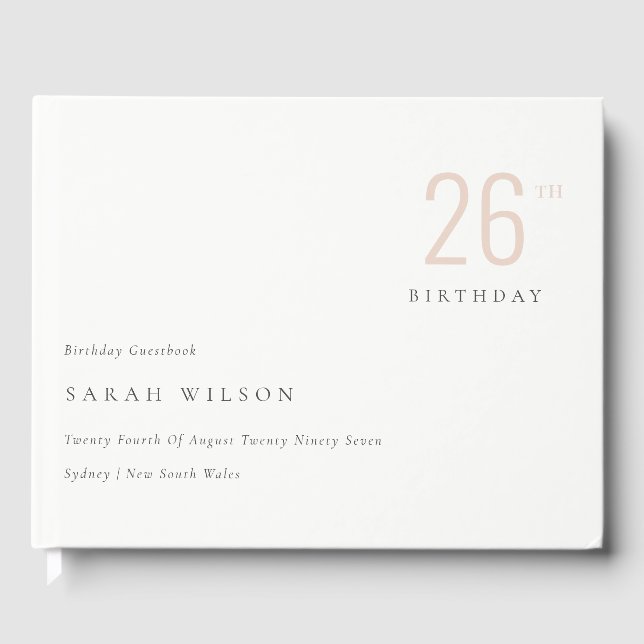 Elegant Minimal Bold Dusky Blush Any Age Birthday Guest Book (Front)
