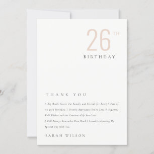 Elegant Minimal Bold Dusky Blush Any Age Birthday Thank You Card