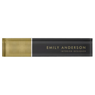 ELEGANT MINIMAL BOLD FAUX GOLD BLACK STRIPS NAMEPLATE