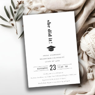 Elegant Minimal Bold Typography Graduation Cap Invitation