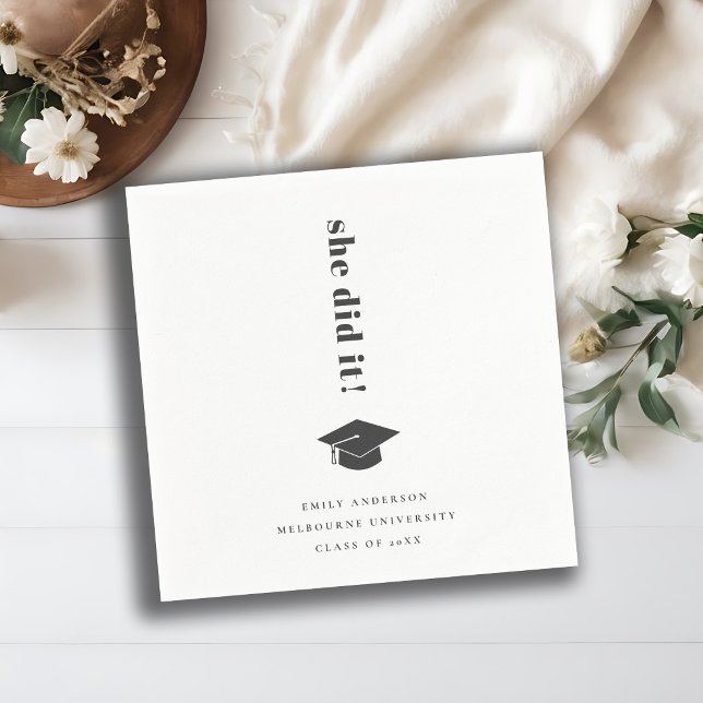 Elegant Minimal Bold Typography Graduation Cap Napkin (Creator Uploaded)