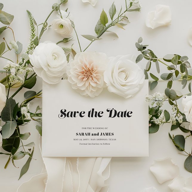 Elegant Minimal Bold White Wedding Save the Date Invitation (Creator Uploaded)
