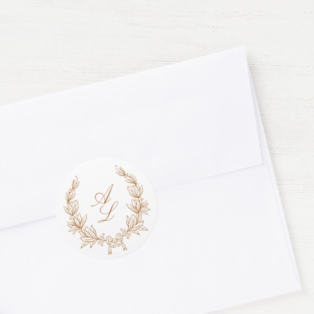 Elegant Minimal Botanical Bow Wreath Wedding Classic Round Sticker (Creator Uploaded)