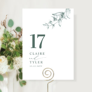 Elegant, Minimal Botanical Greenery Wedding  Table Number