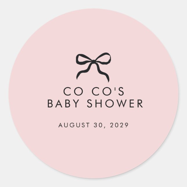 Elegant Minimal Bow Baby Shower  Classic Round Sticker (Front)