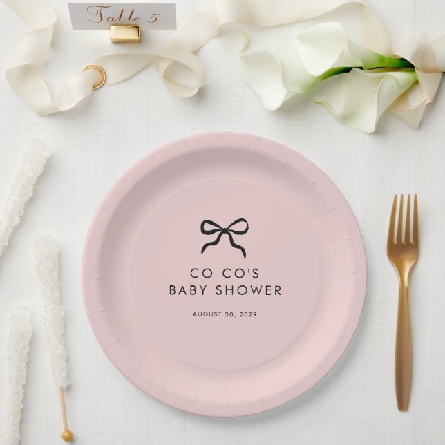 Elegant Minimal Bow Baby Shower Cocktail Napkins  Paper Plate (Wedding)