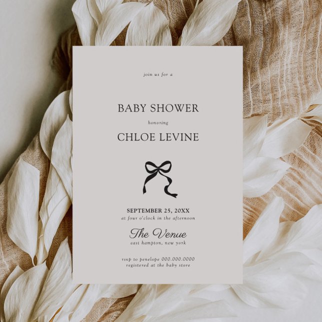 Elegant Minimal Bow Baby Shower Invitation (Creator Uploaded)