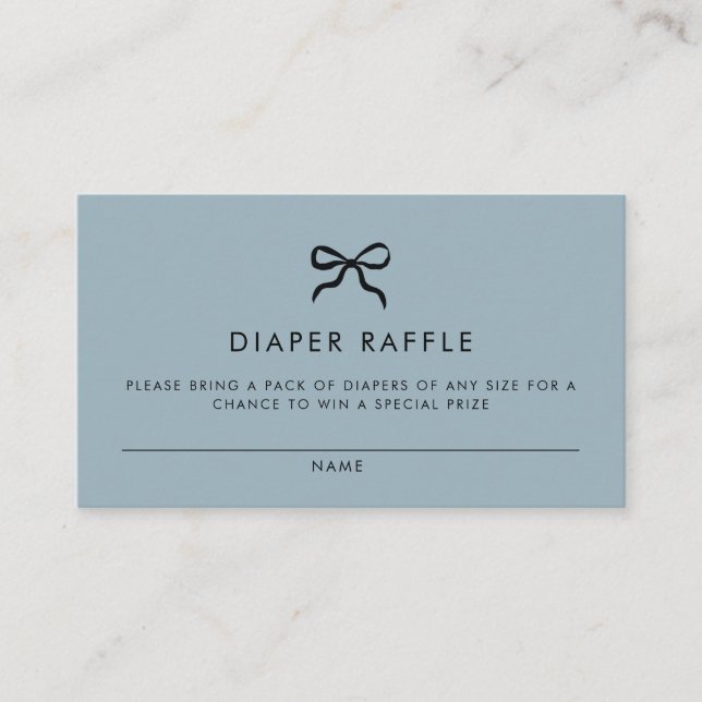 Elegant Minimal Bow Boy Baby Shower Diaper Raffle  Enclosure Card (Front)