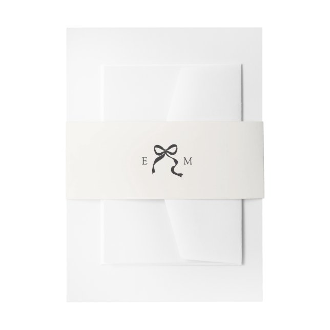 Elegant Minimal Bow Wedding Monogram Invitation Belly Band (Front Example)