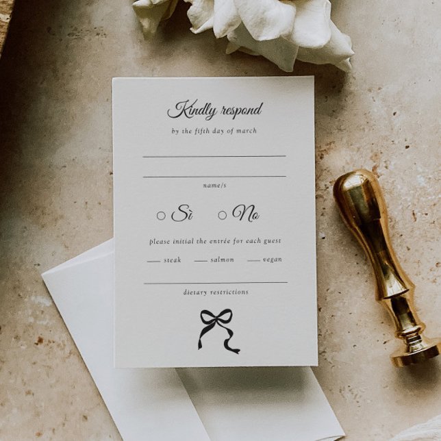 Elegant Minimal Bow Wedding RSVP Card (Creator Uploaded)