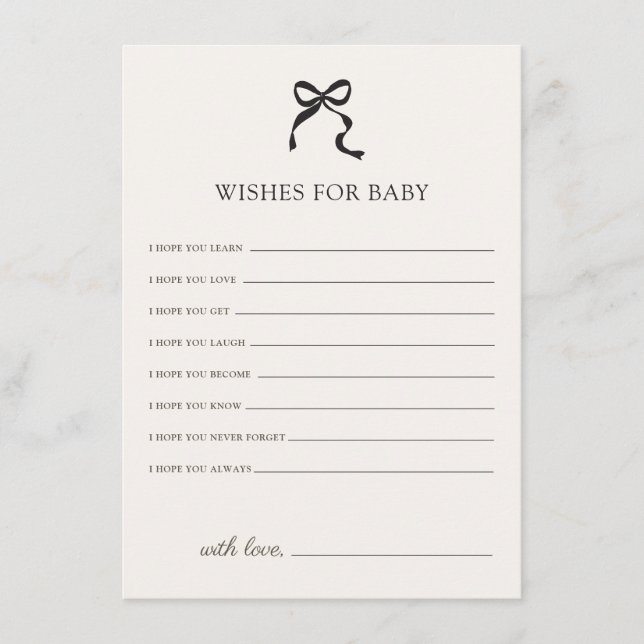 Elegant Minimal Bow Wishes For Baby Enclosure Card (Front)