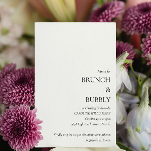 Elegant Minimal Brunch Bubbly Bridal Shower White  Invitation