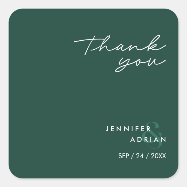 Elegant Minimal Brunswick Green Modern Wedding  Square Sticker (Front)