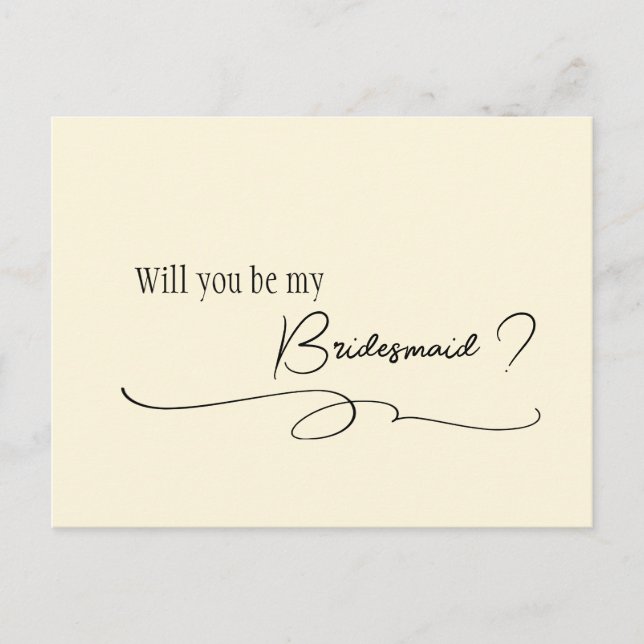 Elegant Minimal Calligraphy Bridesmaid Proposal  P Postcard (Front)