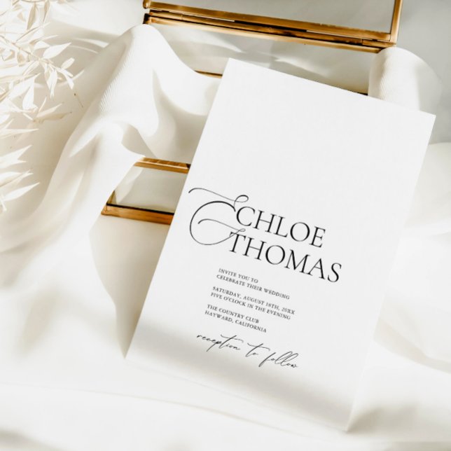 Elegant Minimal Calligraphy White Classic Wedding Invitation (Creator Uploaded)