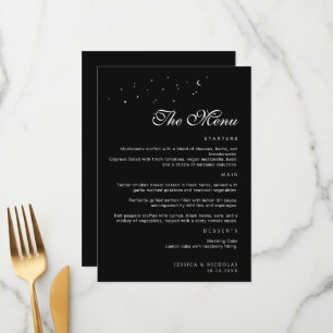 Elegant Minimal Celestial Black & White Wedding Menu