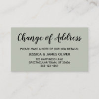 Elegant, Minimal Change of Address Sage Green Card