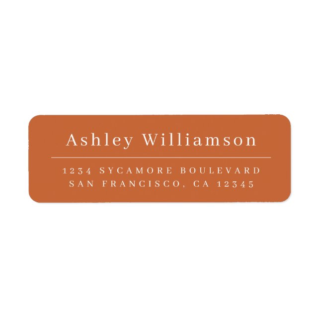 Elegant Minimal Chic Burnt Orange Return Address Label (Front)