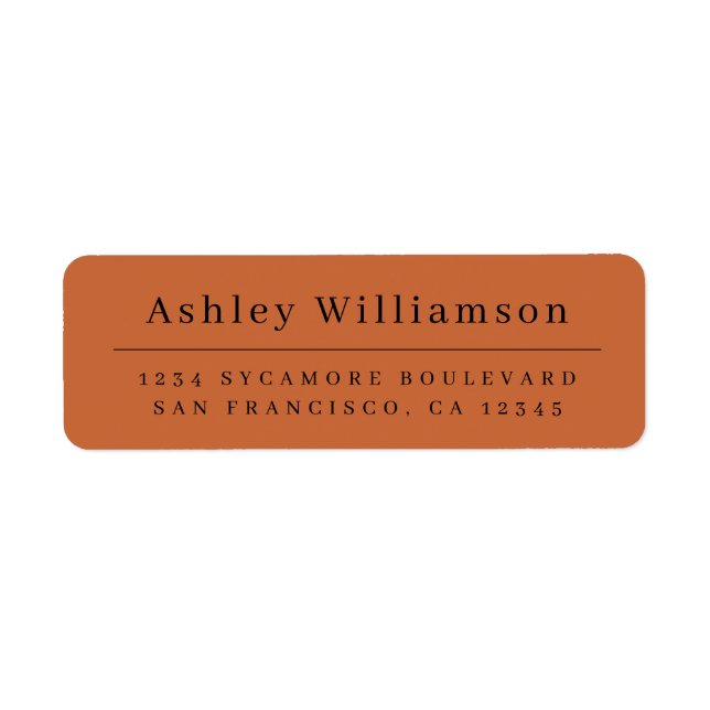 Elegant Minimal Chic Burnt Orange Return Address Label (Front)
