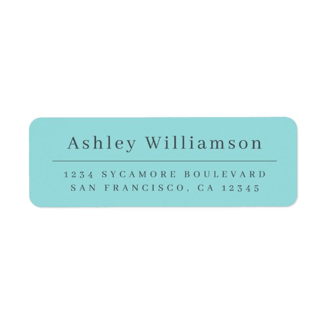 Elegant Minimal Chic Turquoise Blue Return Address Label (Front)