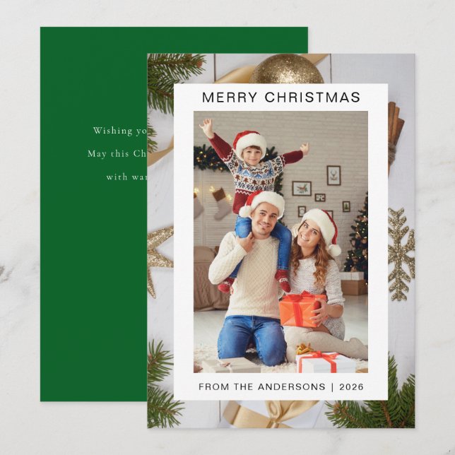 Elegant Minimal Christmas | Modern Family 1 Photo Holiday Card (Front/Back)