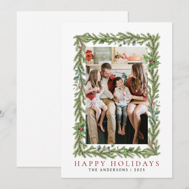 Elegant Minimal Christmas | Modern Family 1 Photo Holiday Card (Front/Back)