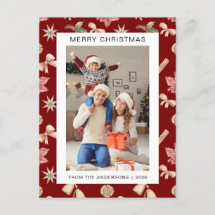 Elegant Minimal Christmas Modern Family 1 Photo Holiday Postcard