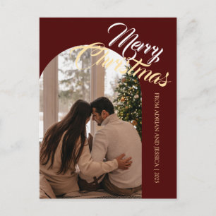 Elegant Minimal Christmas Modern Family 1 Photo Holiday Postcard